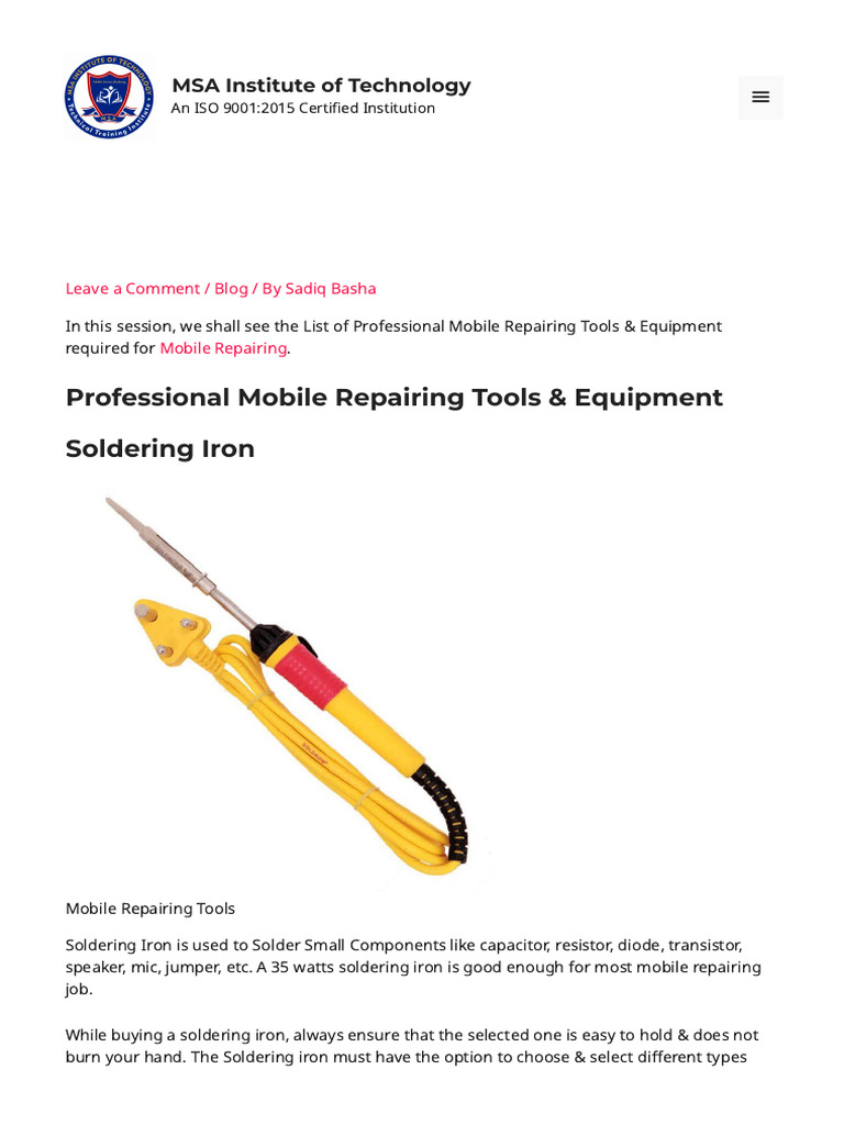 Mobile Repair Tools Guide | PDF | Printed Circuit Board | Soldering