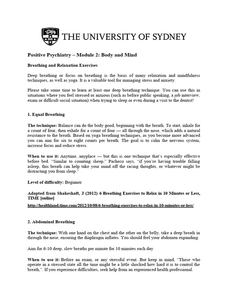 Breathing Techniques for Stress Relief | PDF | Breathing | Relaxation ...