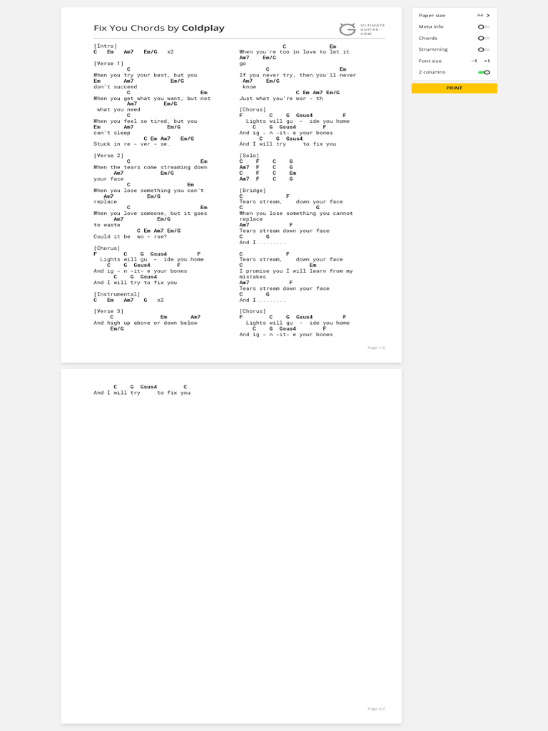 Fix you chords ver 2 by coldplaytabs at ultimate guitar archive pdf