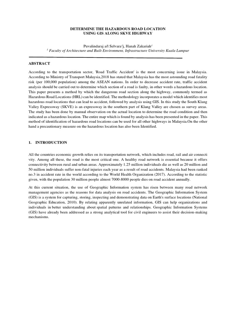 Determine the hazardous road location using gis along skve pdf
