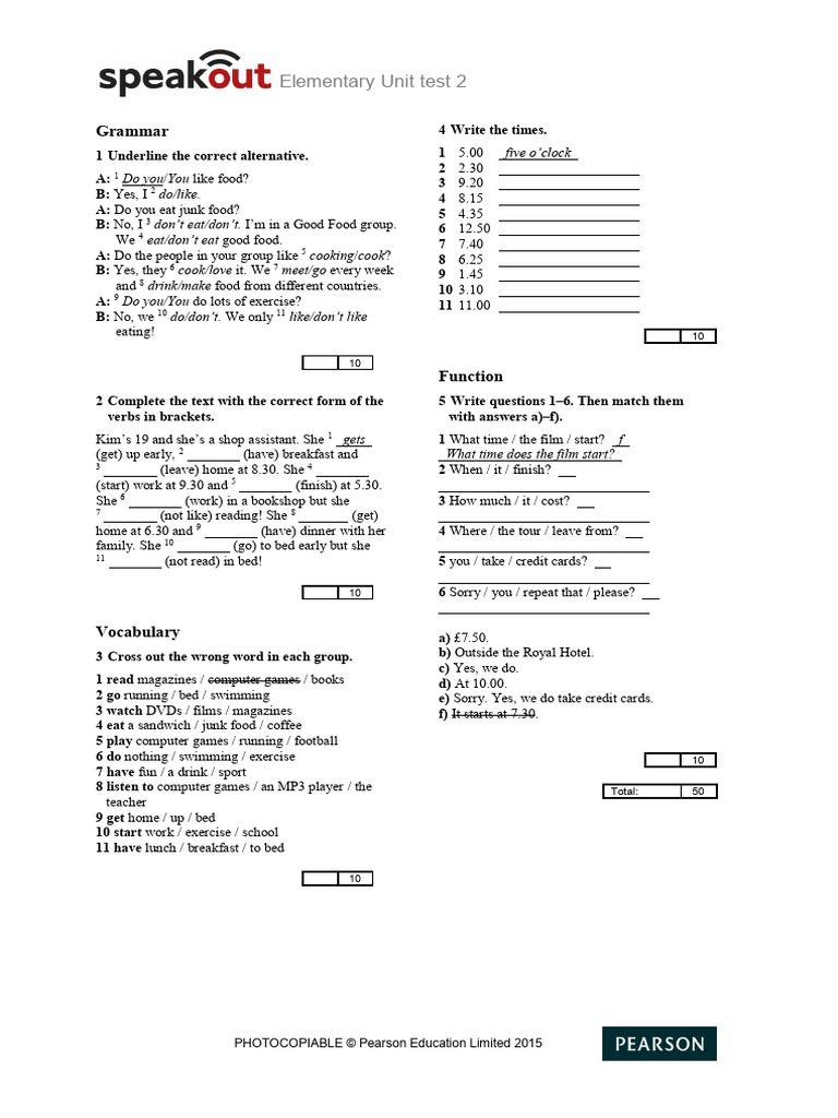 Speakout A2+ Unit 2 Test Guide | PDF | Linguistics