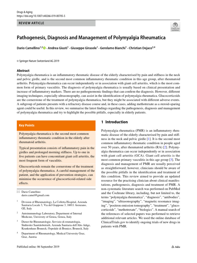 Polymyalgia Rheumatica: Pathogenesis & Management | PDF | Rheumatoid ...