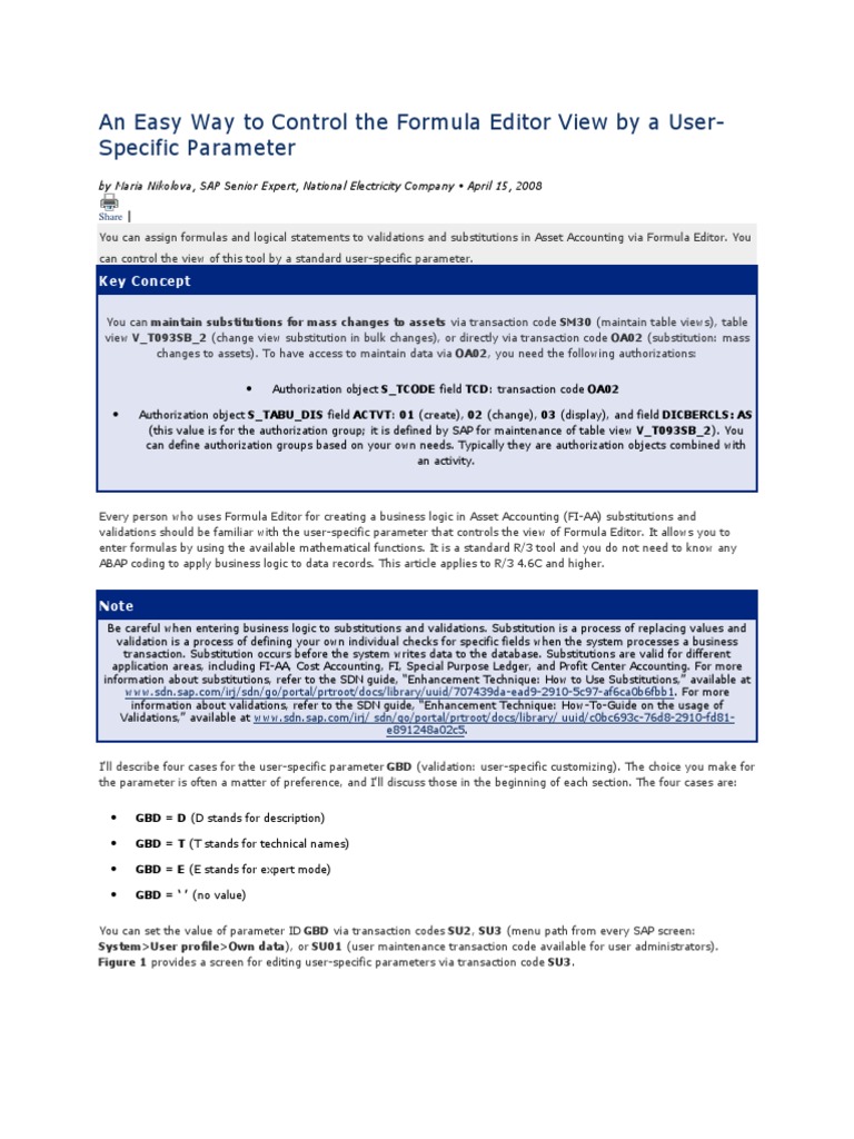 SAP Formula Editor User Parameters Guide | PDF | Computer Data ...