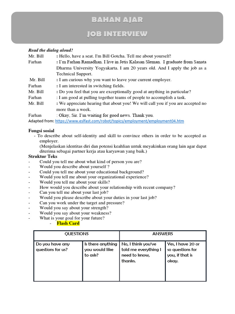 Job Interview Dialogue and Tips | PDF