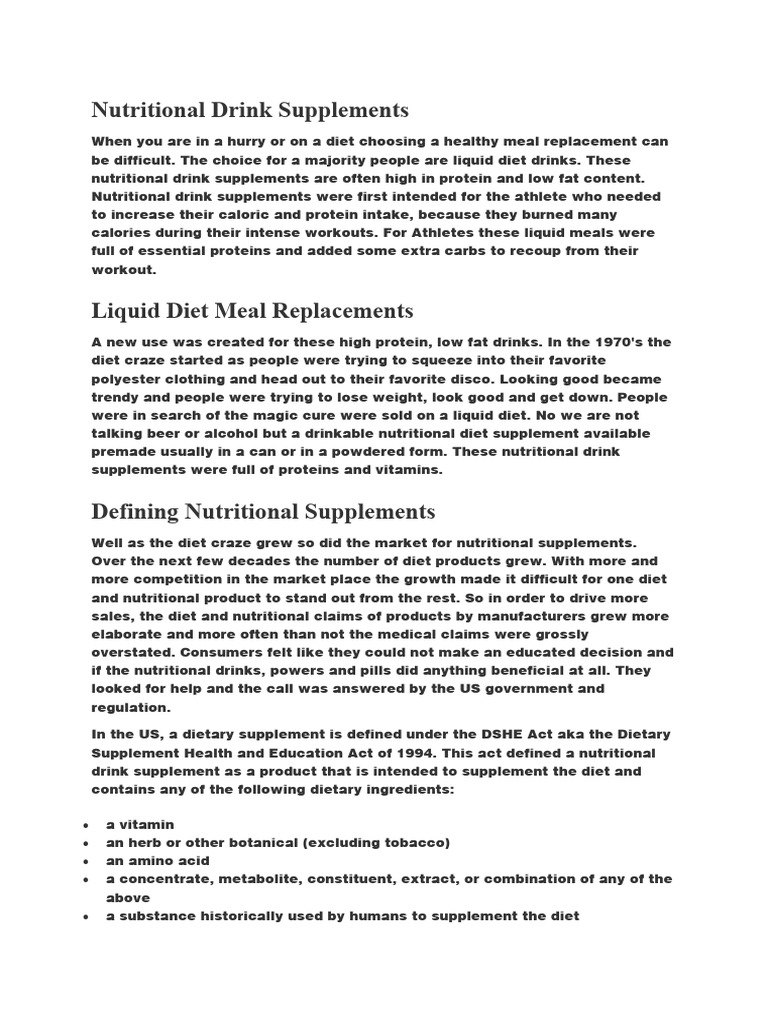 Best Nutritional Drink Supplements Guide | PDF | Dietary Supplements ...