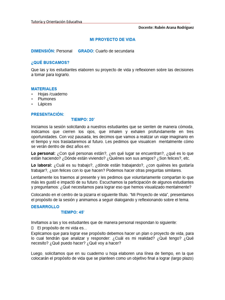 Proyecto de Vida para Estudiantes | PDF | Crecimiento personal y ...