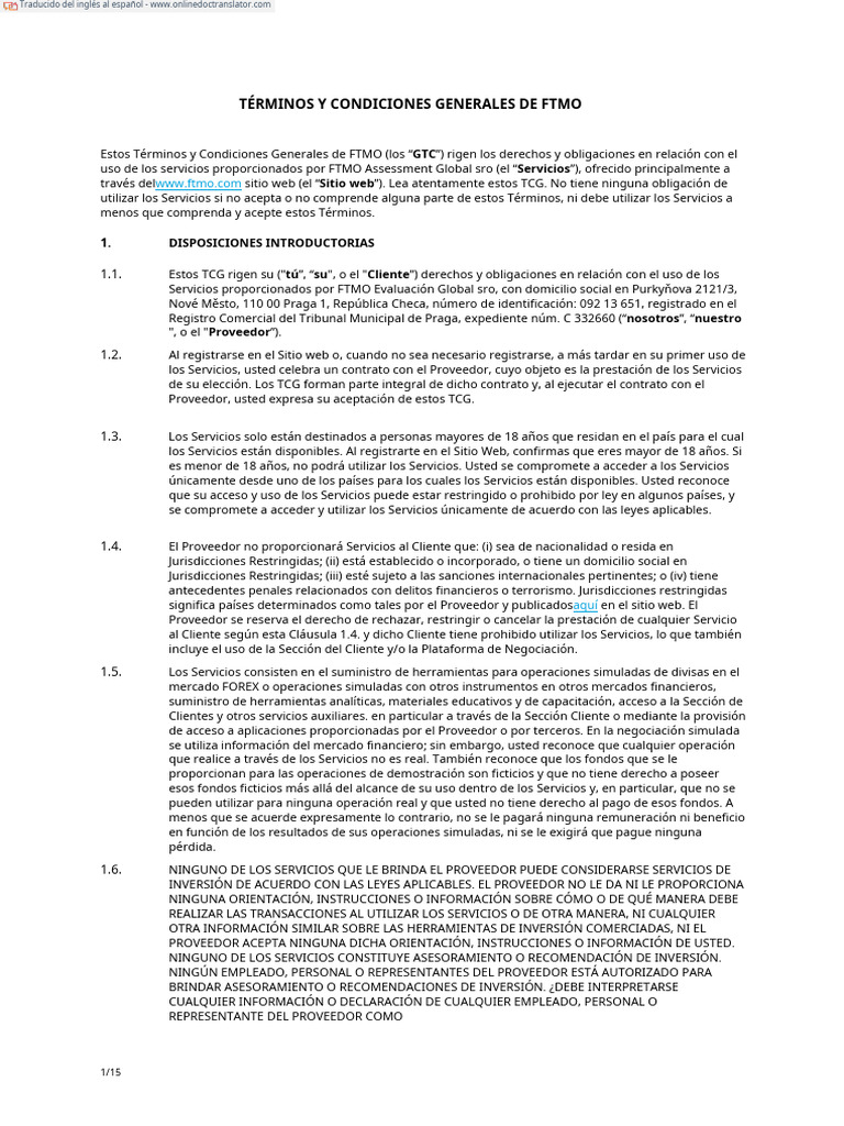 Términos y Condiciones de FTMO | PDF | Transferencia bancaria | Cliente