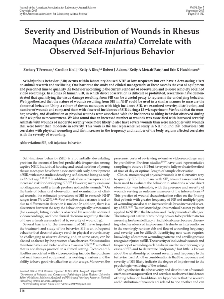 Severity and Distribution of Wounds in Rhesus Macaques | PDF | Wound ...