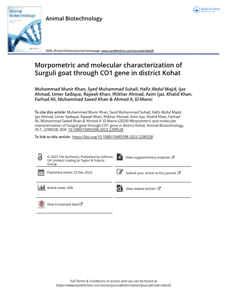 Morpometric and Molecular Characterization of Surguli Goat Through CO1 ...
