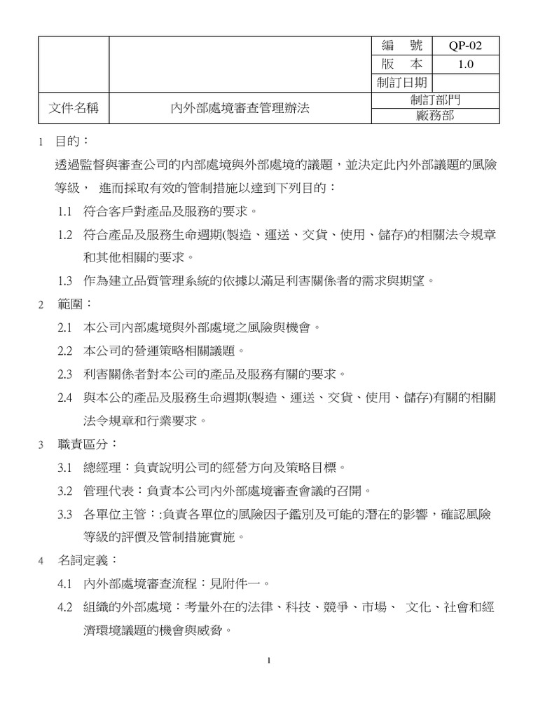 ISO 內外部處境審查管理辦法 (QP-02) | PDF