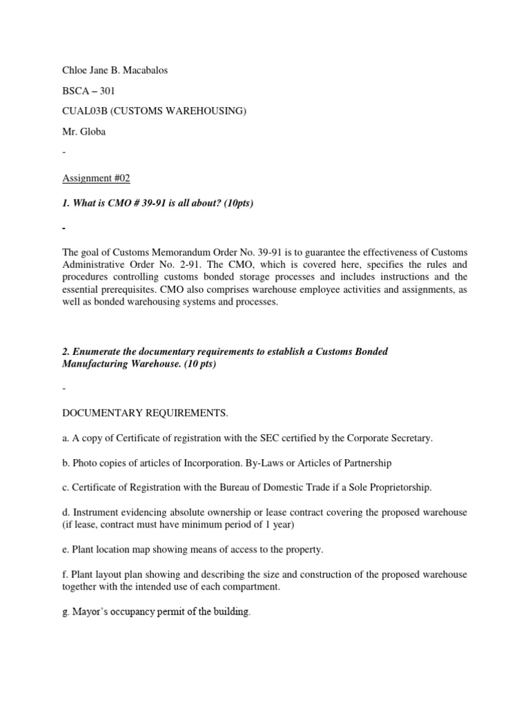 Assignment 2 - CUAL03B - CA301 - CHLOE JANE MACABALOS | PDF | Warehouse | Overtime