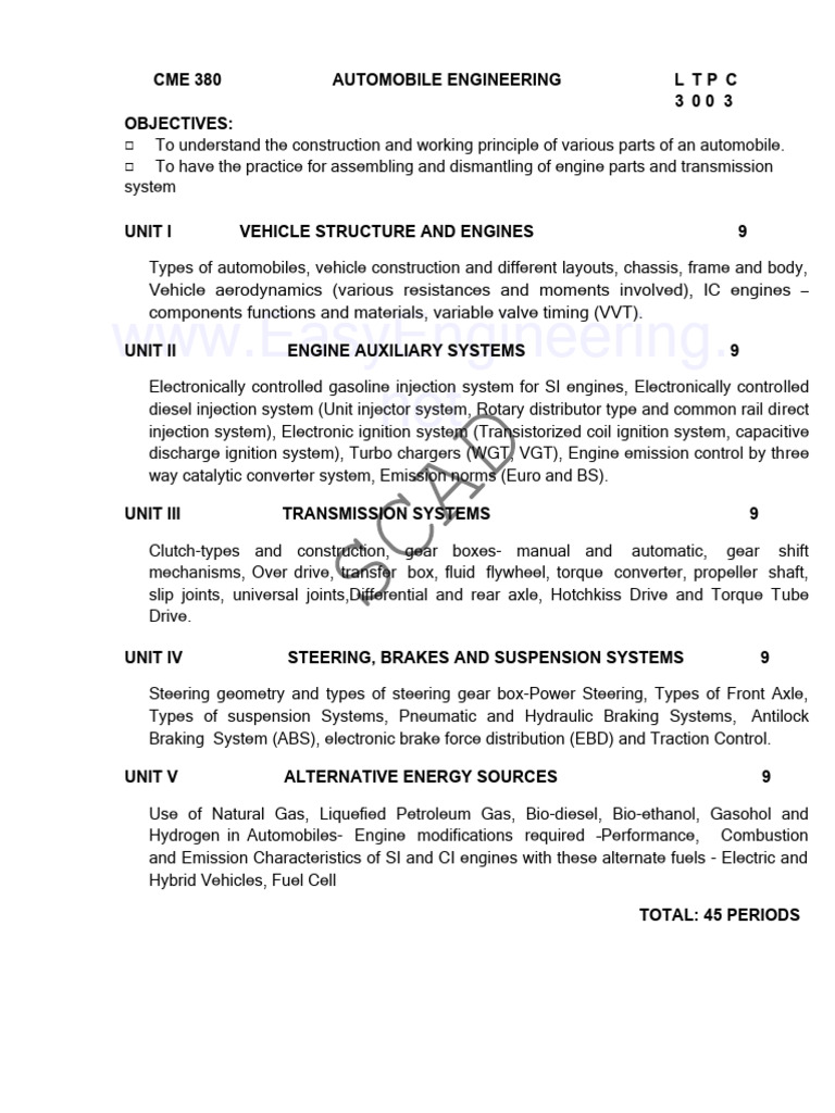 CME 380: Automobile Engineering Overview | PDF | Piston | Carburetor