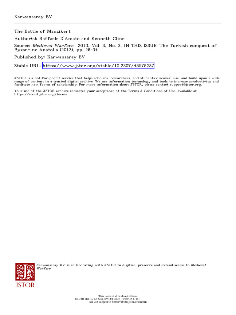 The Battle of Manzikert When Anatolia Was Lost Forever | PDF | Military