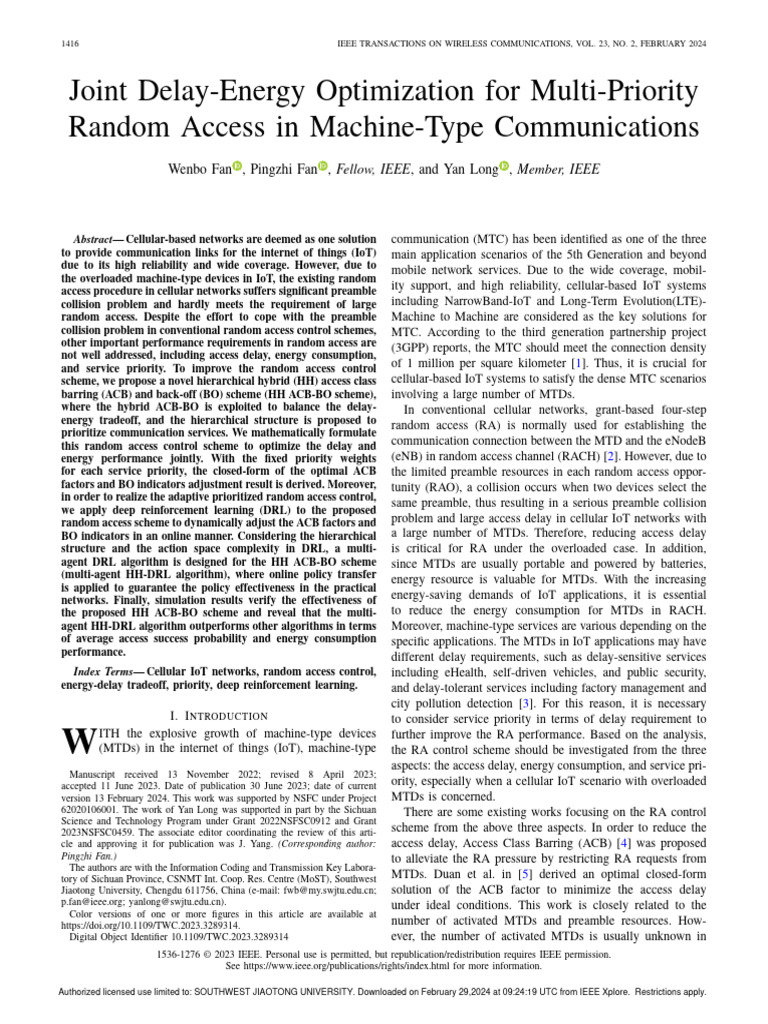 Delay-Energy Optimization in IoT Access | PDF | Internet Of Things ...