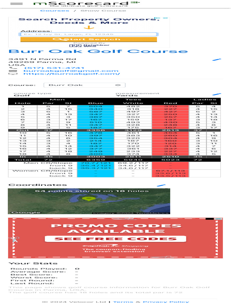 Burr Oak Golf Course Burr Oak Mscorecard PDF Golf Course Summer
