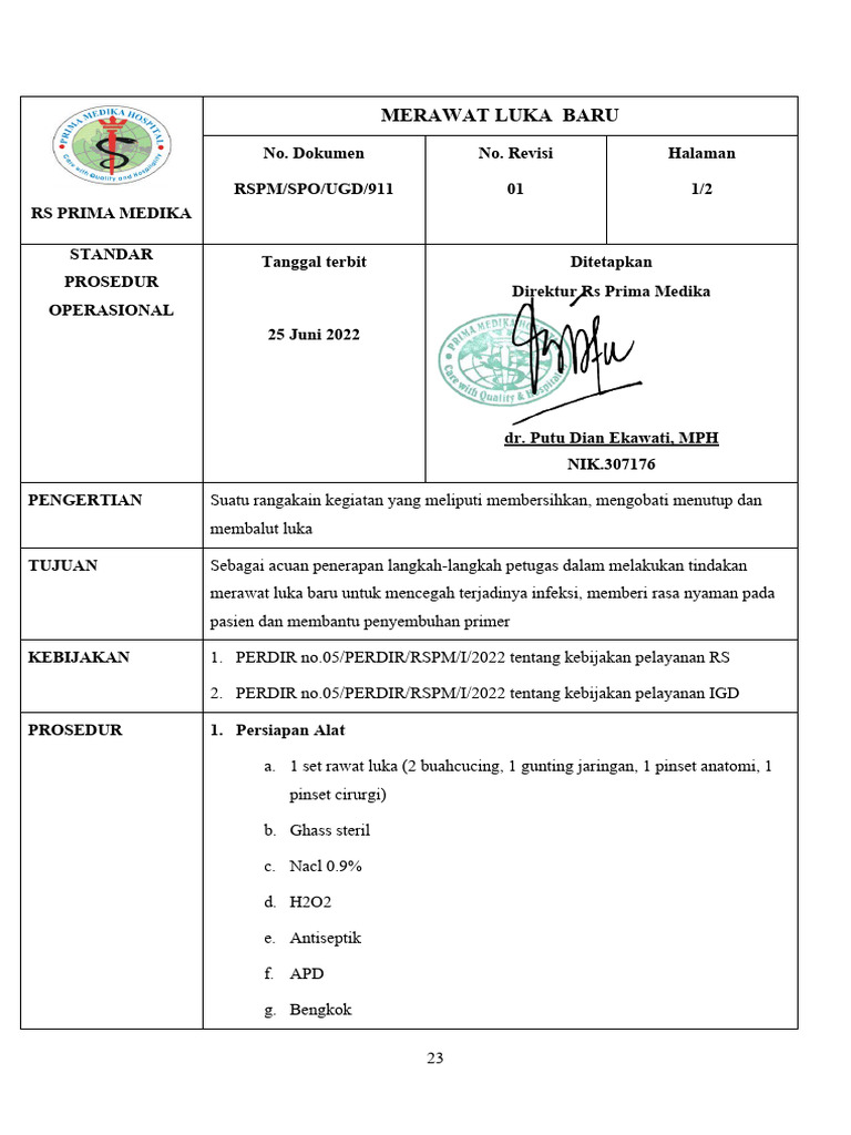 Prosedur Merawat Luka Baru di RSPM | PDF
