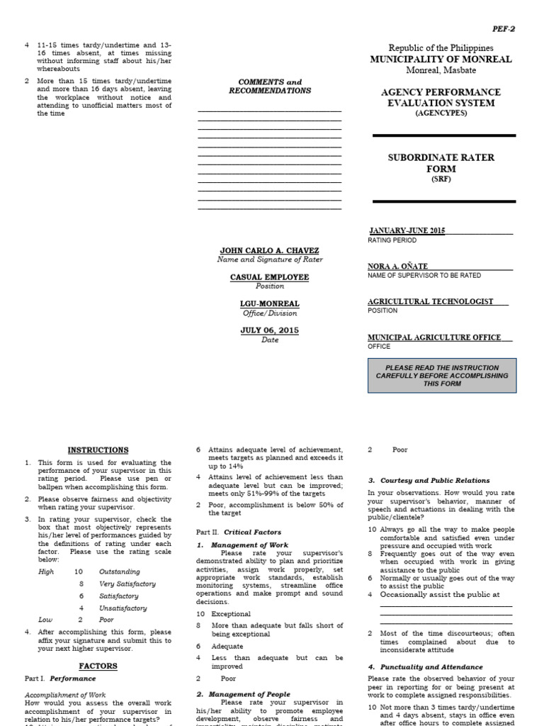 PES - Rating - Form JAN-JUN 2015 | PDF | Business | Psychological Concepts