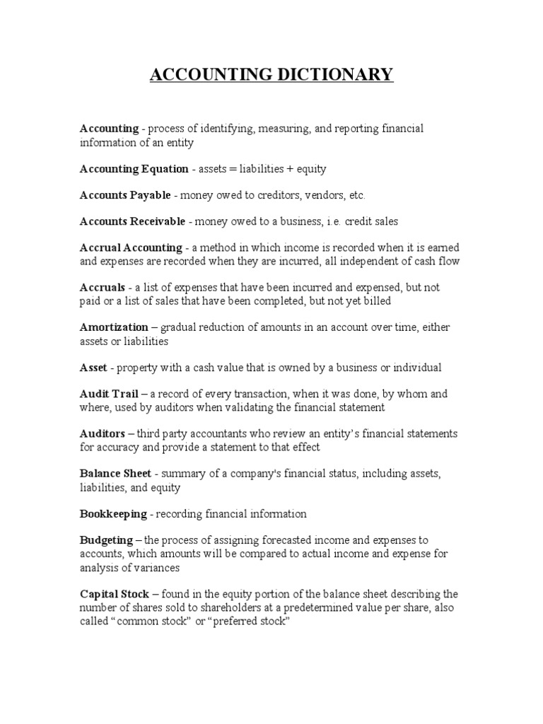 Accounting Terminology Explained | PDF | Debits And Credits | Equity ...