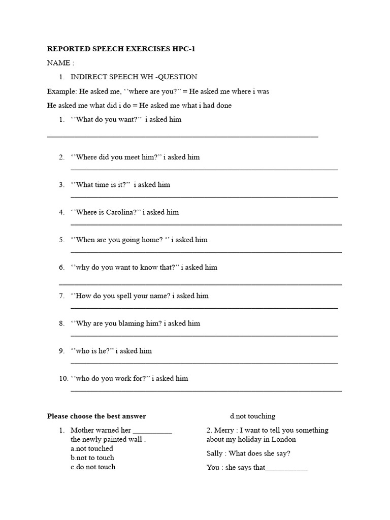 Reported Speech Exercises HPC | PDF