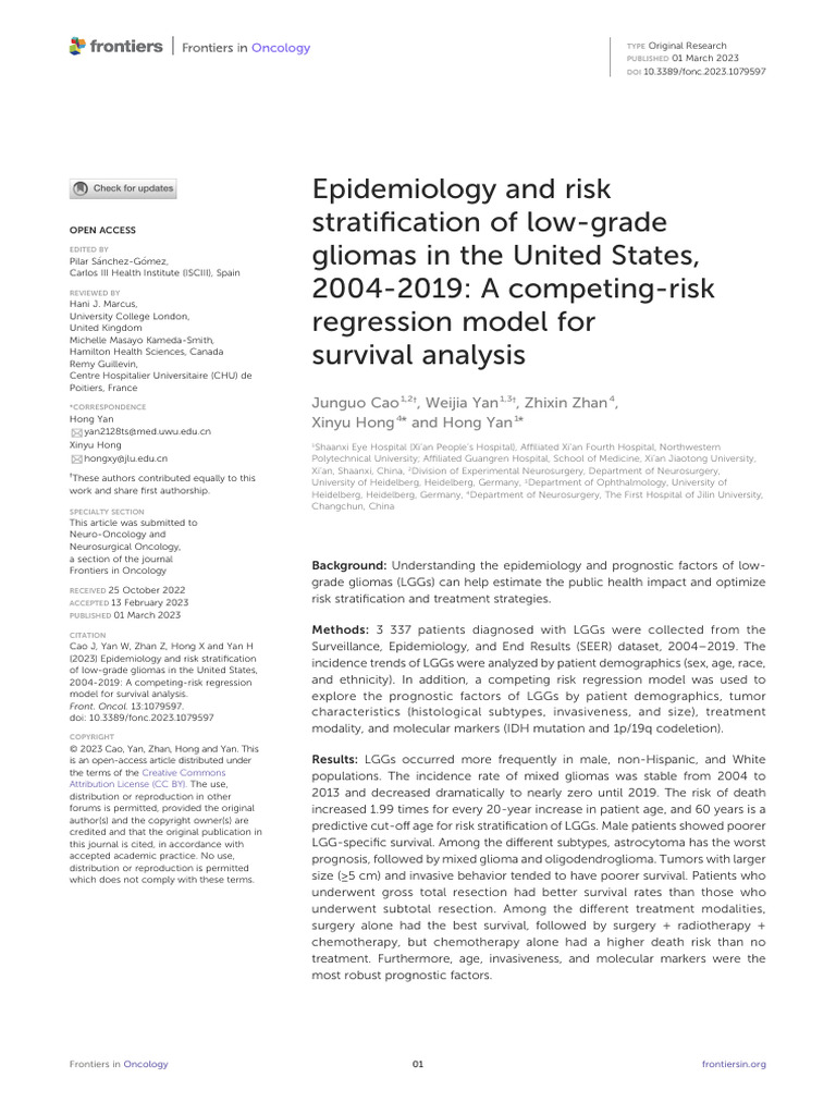 Epidemiology and Risk Stratification of Low Grade Gliomas in The United ...