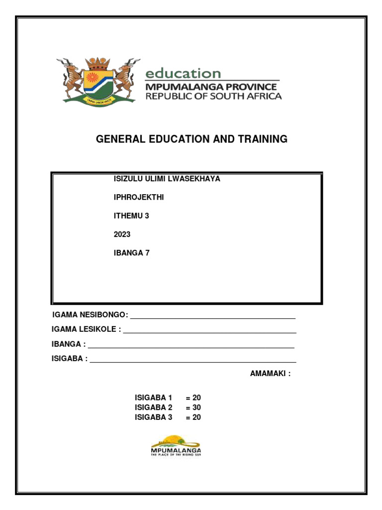 Isizulu Project Guidelines for Grade 7 Term 3 | PDF