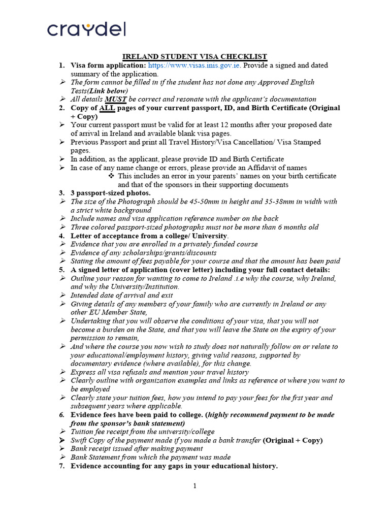 Ireland Student Visa Application Guide | PDF | Travel Visa | Birth ...