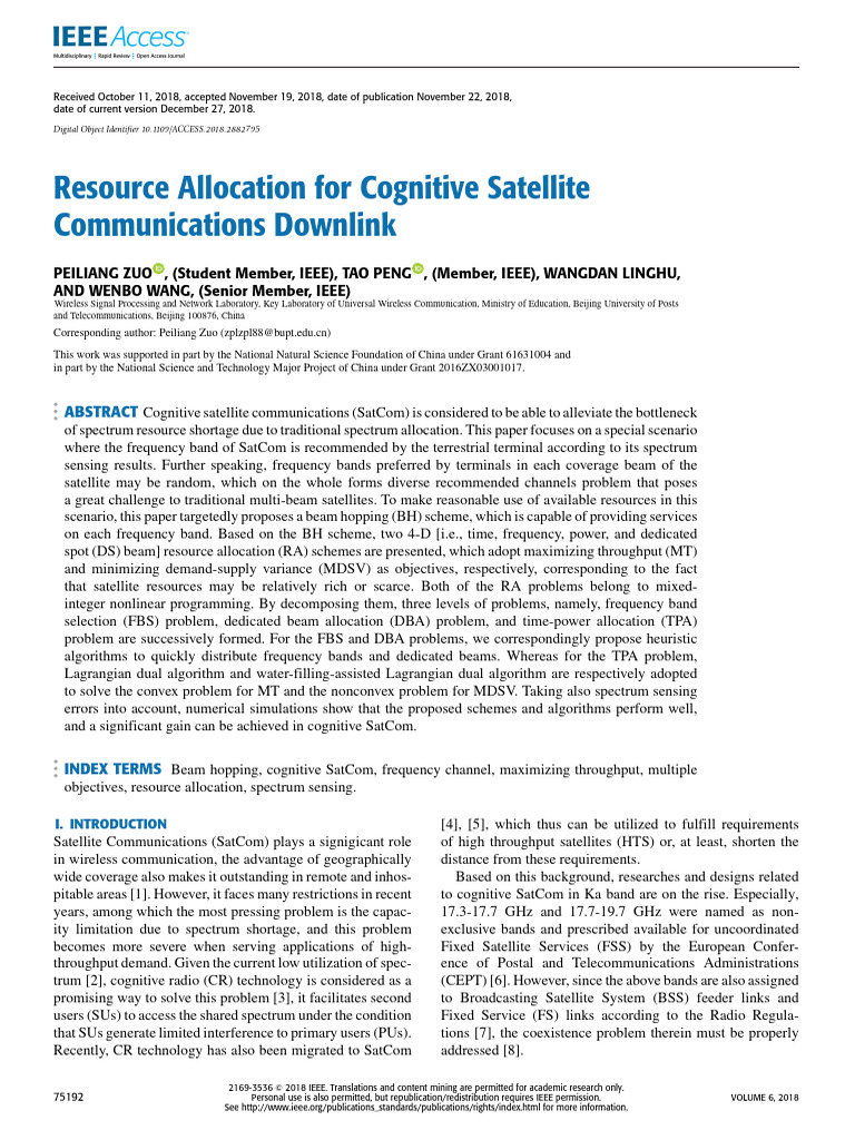 Resource Allocation For Cognitive Satellite Communications Downlink ...