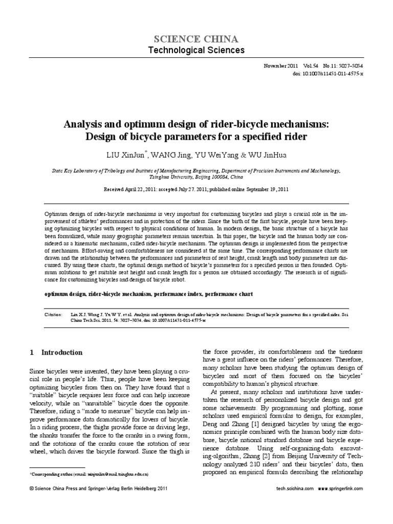 Analysis and Optimum Design of Rider-Bicycle Mechanisms | PDF | Sine ...