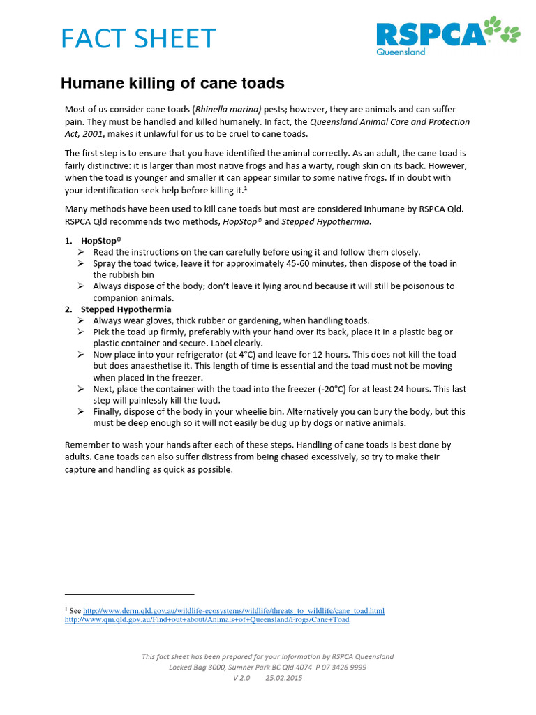 FS Humane Killing of Cane Toads | PDF