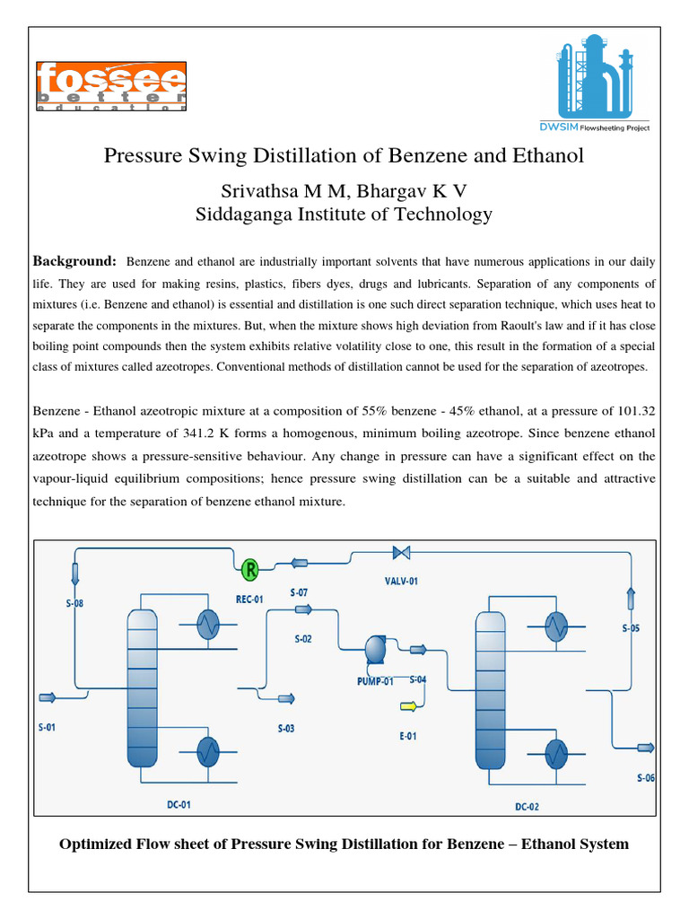 Pressure Swing Distillation of Benzene and Ethanol | PDF | Distillation ...