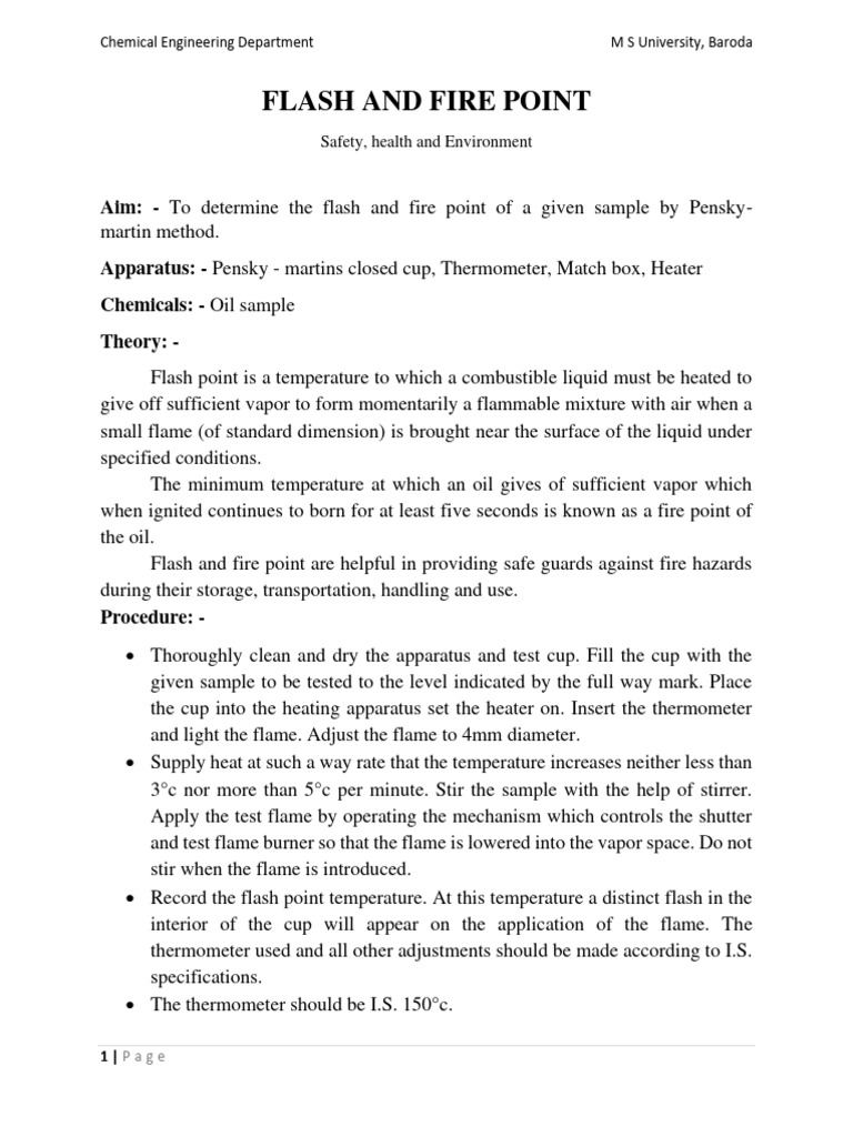 Determining Flash and Fire Points | PDF | Fires | Thermodynamics