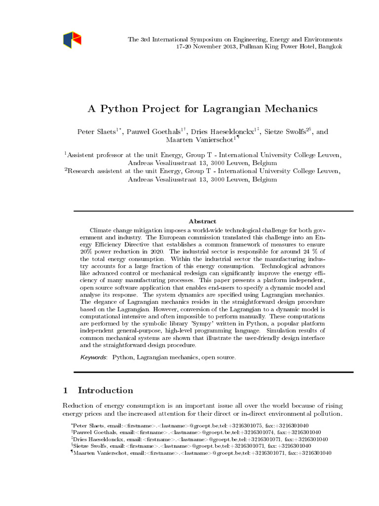 Python Lagrangian Mechanics Software | PDF | Lagrangian Mechanics | Physics