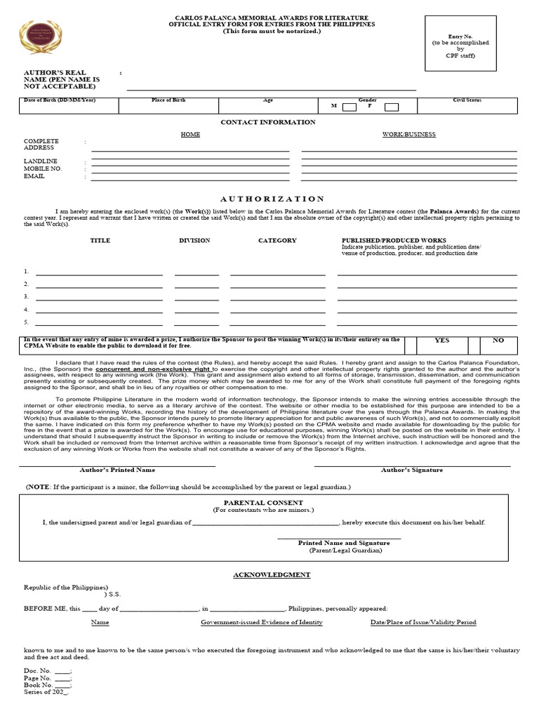 Entry Form Template LOCAL24 | PDF | Internet | Civil Law (Common Law)