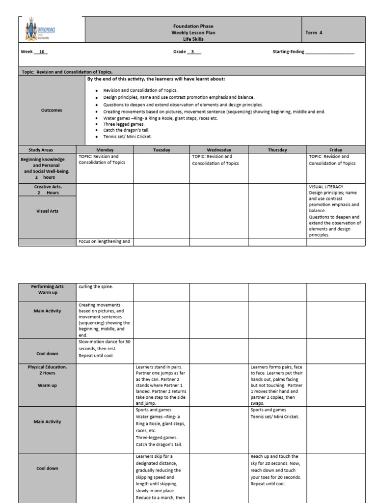 Grade 3 Life Skills Weekly Plan | PDF | Learning | Cognition