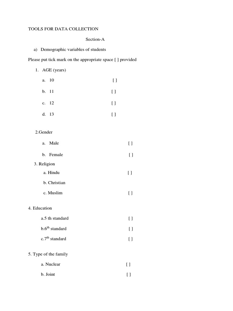 Data Collection Tools for Student Demographics | PDF