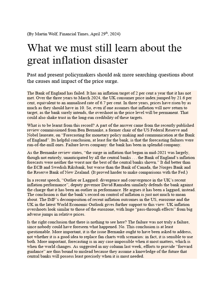 What We Must Still Learn About The Great Inflation Disaster | PDF ...