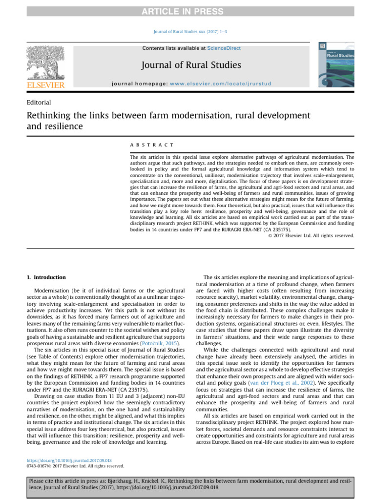 Journal of Rural Studies: Editorial | PDF | Sustainability | Ecological ...