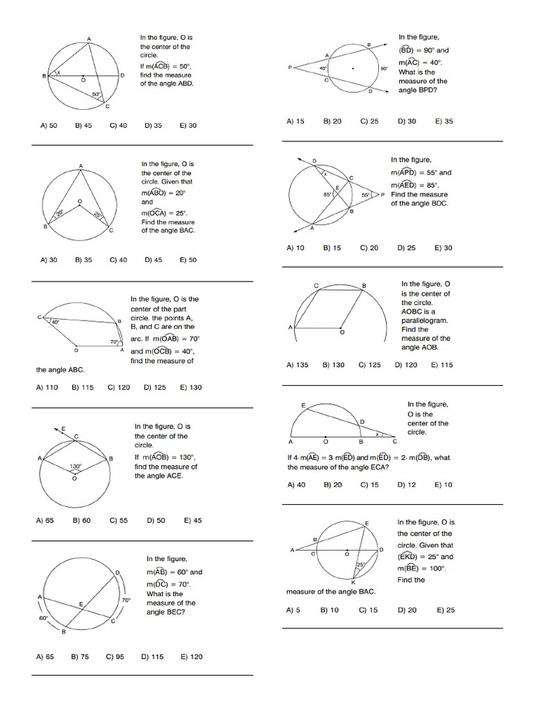 Angles in A Circle | PDF
