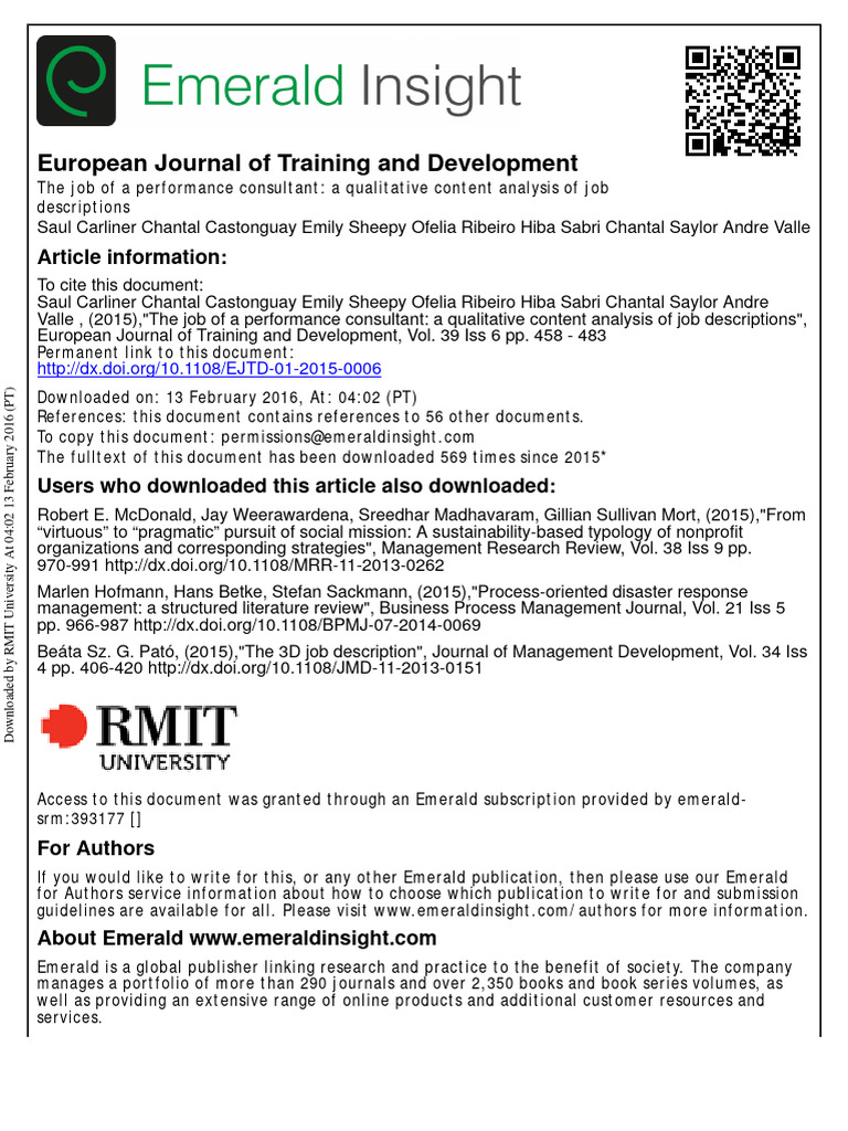 European Journal of Training and Development: Article Information | PDF ...
