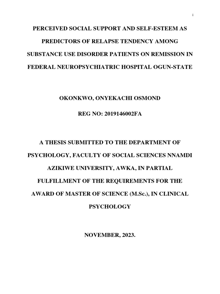 Social Support & Self-Esteem in SUD Relapse | PDF | Self Esteem ...
