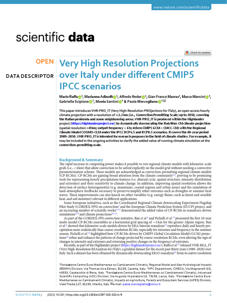 Very High Resolution Projections Over Italy Under Different CMIP5 IPCC ...