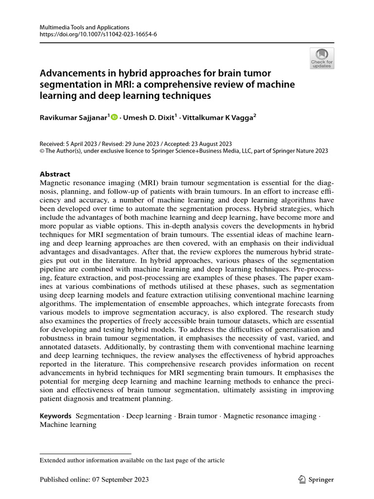 2023 - Advancements in Hybrid Approaches For Brain Tumor Segmentationin ...