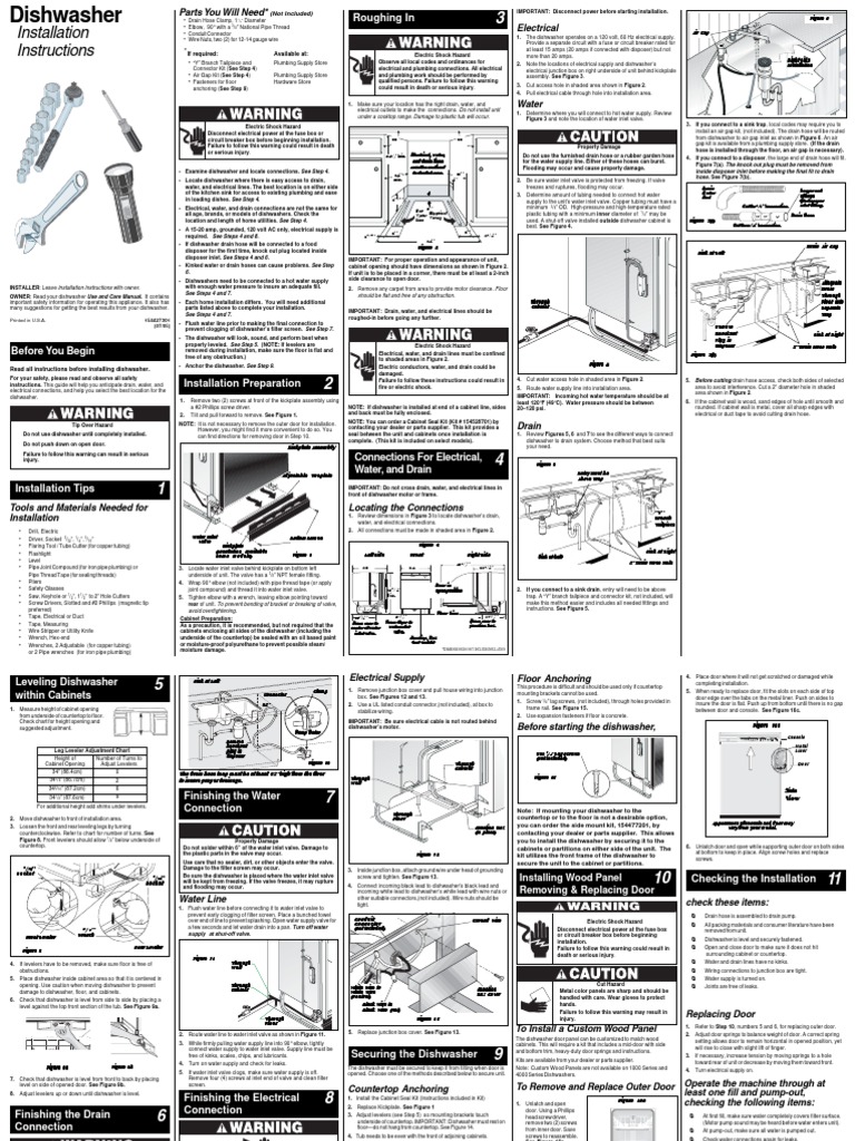 Installation Instructions for a Dishwasher Connecting Utilities and