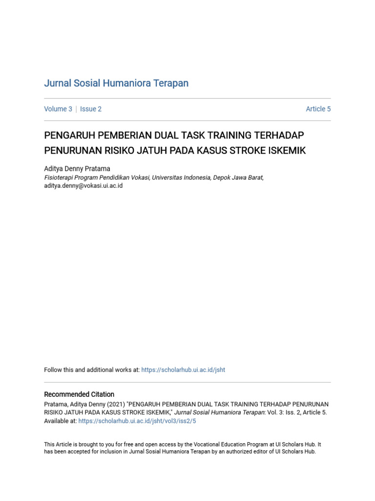Pengaruh Dual Task Training pada Stroke | PDF