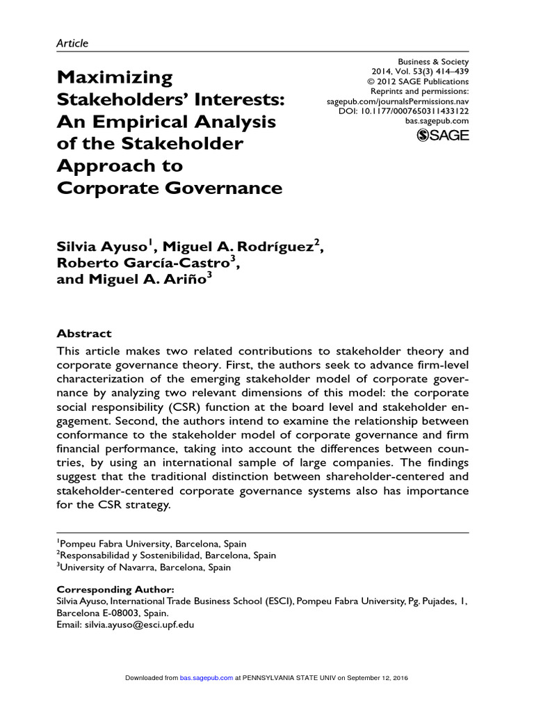 Stakeholder Governance And Financial Performance Pdf Corporate