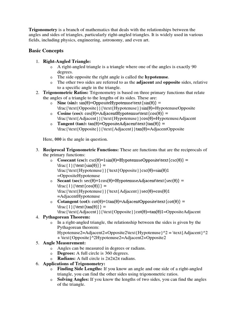 Introduction to Trigonometry Basics | PDF | Trigonometric Functions ...