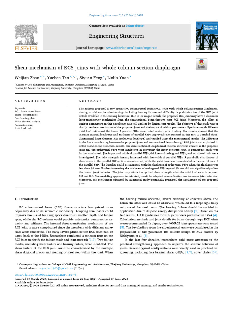 Shear Mechanism of RCS Joints With Whole Column Secti - 2024 ...