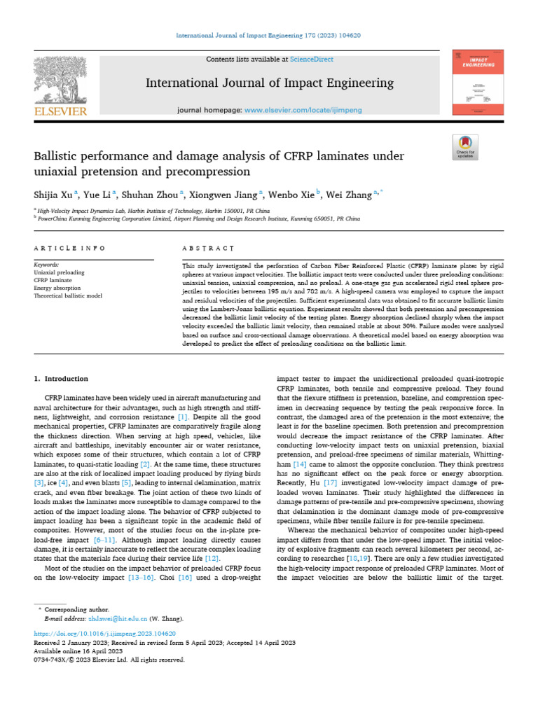 Ballistic Performance and Damage Analysis of CFRP Laminates | PDF ...