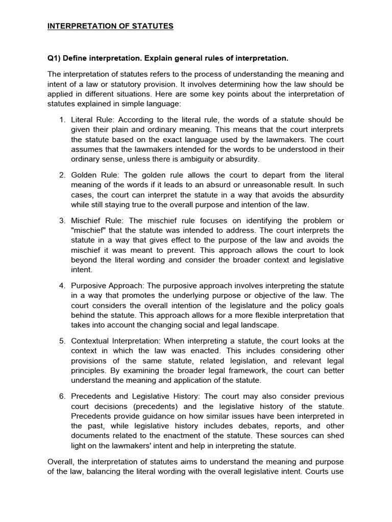 Interpretation of Statutes Question | PDF | Statutory Interpretation ...