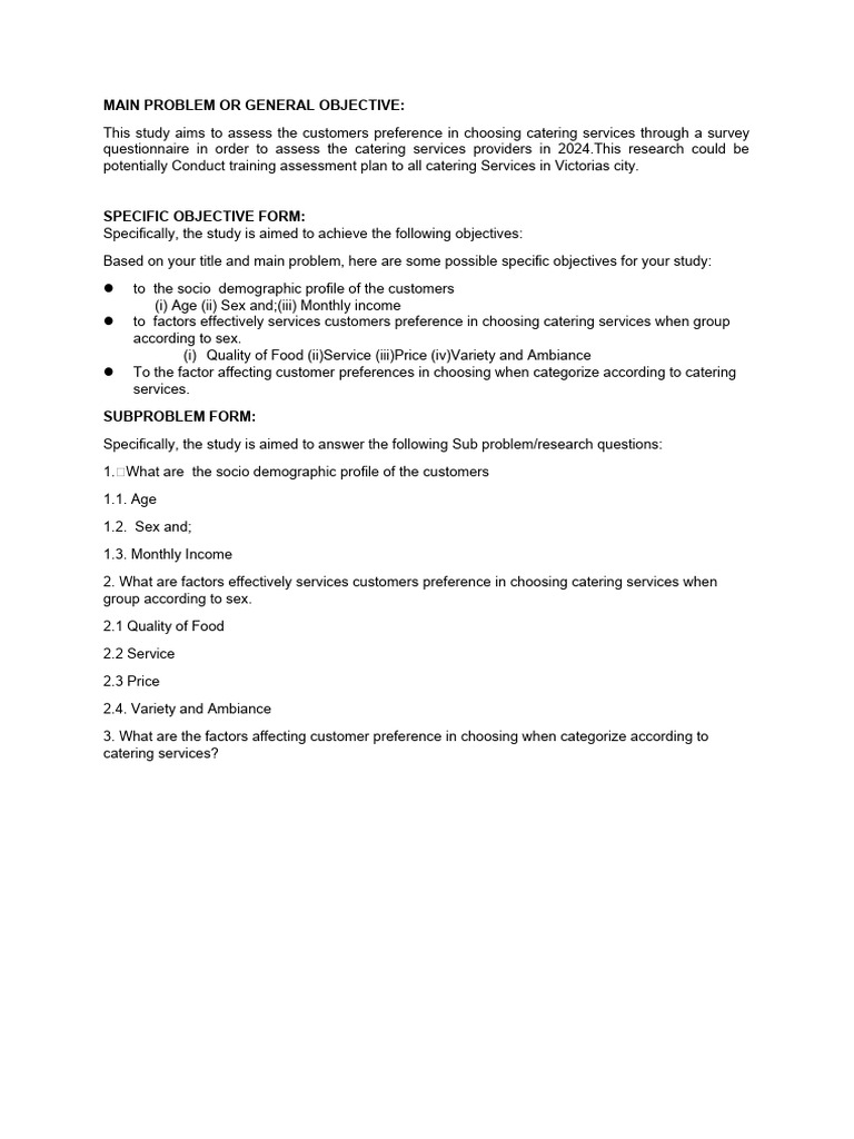 Catering Service Preferences Survey 2024 | PDF